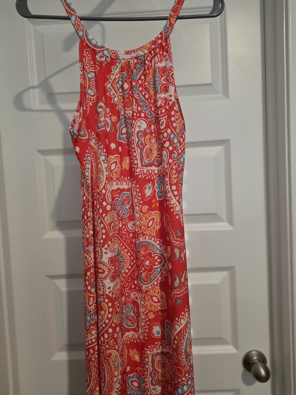Red Paisley Maxi Dress - Spaghetti Strap Summer Midi